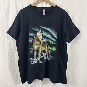 Gildan Black Howling Wolf Graphic Short Sleeve Cotton Tee Shirt Sz 3XL Womens